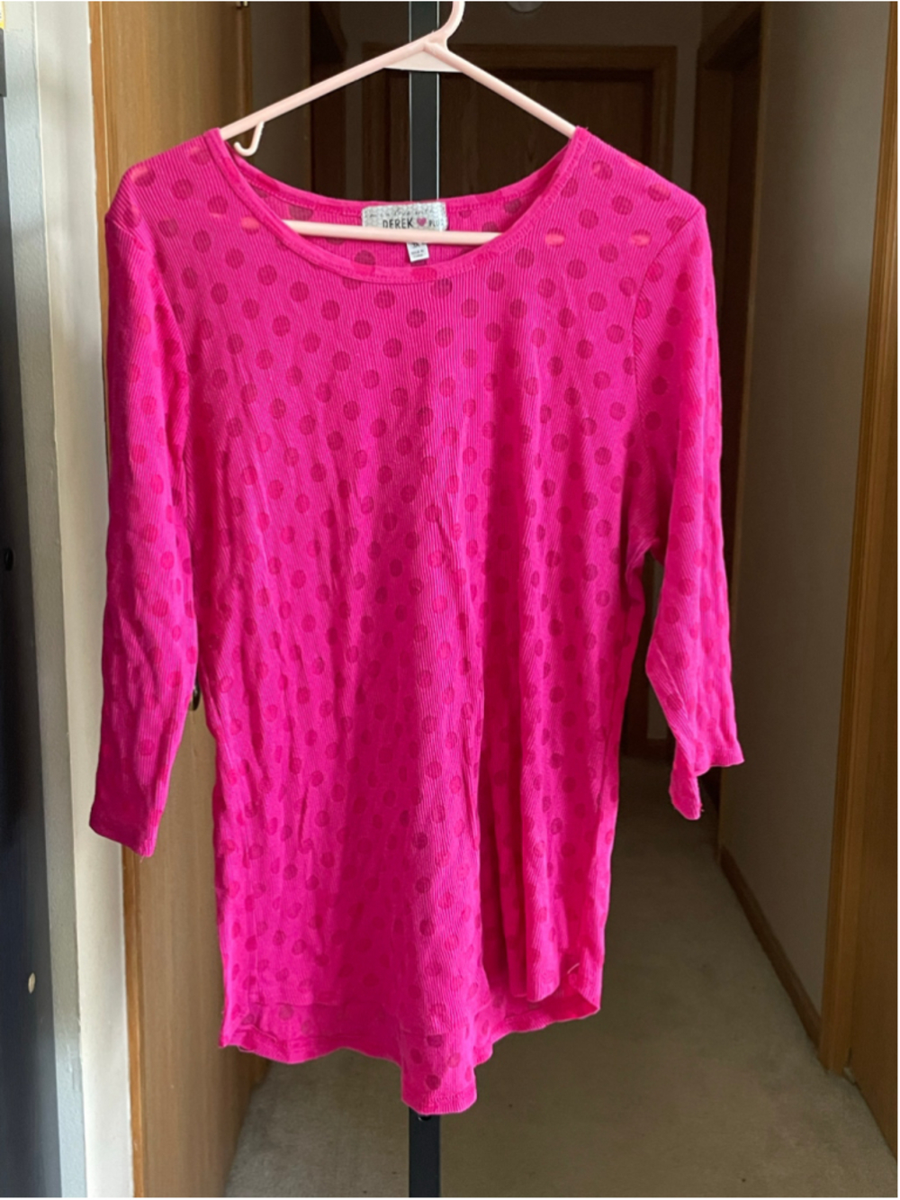 Women's Derek Pink Ribbed Long Sleeve Tee Plus 3X